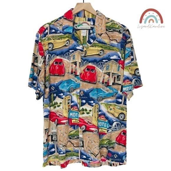 Vintage 80s Paradise Found Route 66 Cars Motel Honolulu Hawaii Hawaiian Shirt - Picture 1 of 10